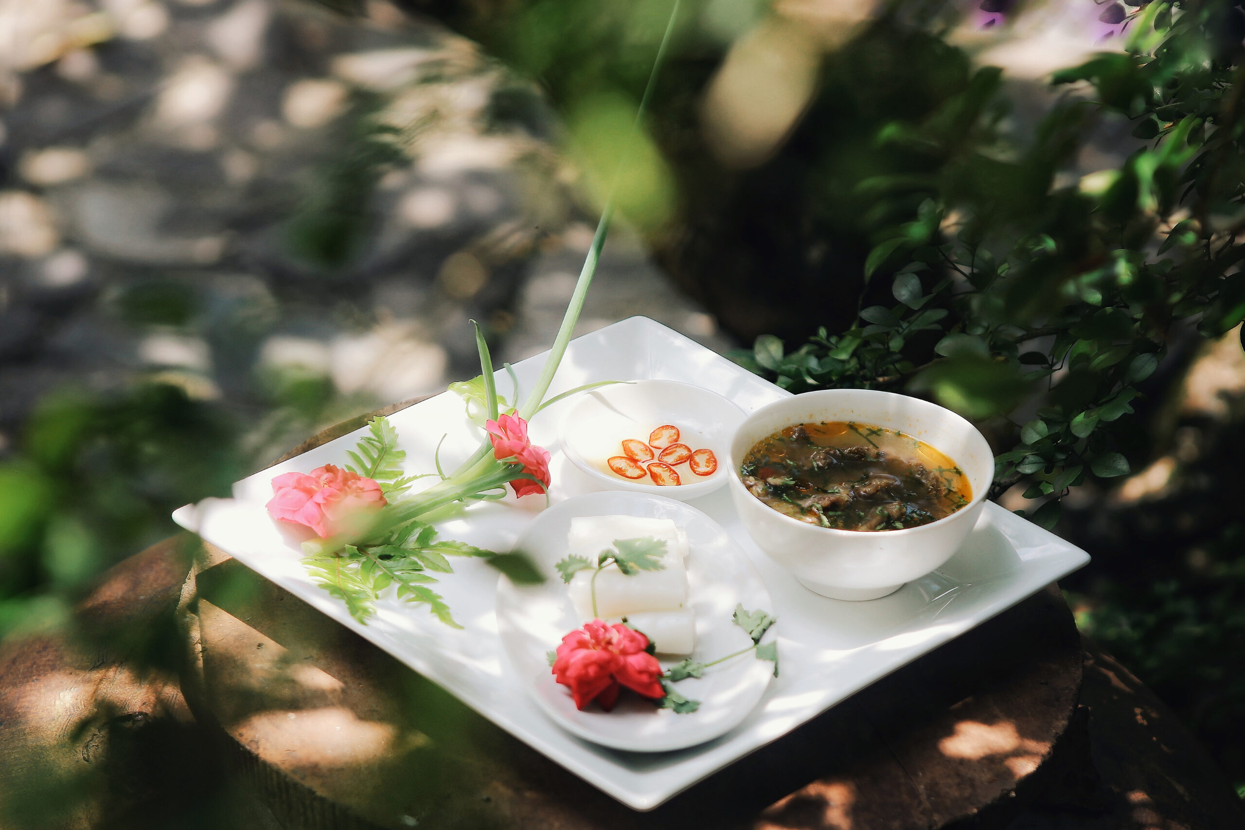 Beef Soup w/ Rolled Rice Pancakes (Xáo Bò Bánh Ướt)