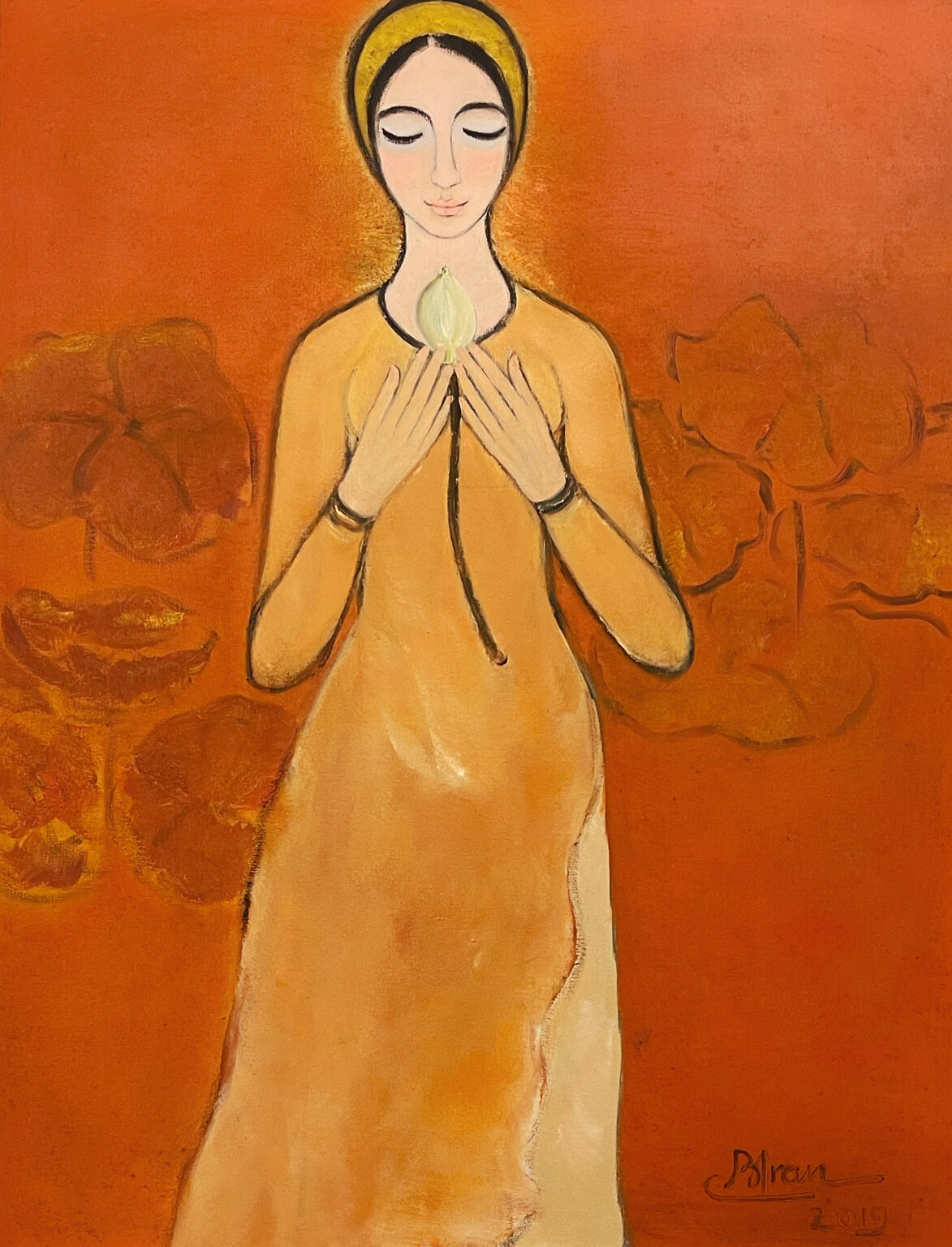 Lady Holding a Lotus Flower | oil on canvas | 130 x 100 cm. (51 3/16 x 39 3/8 in.)