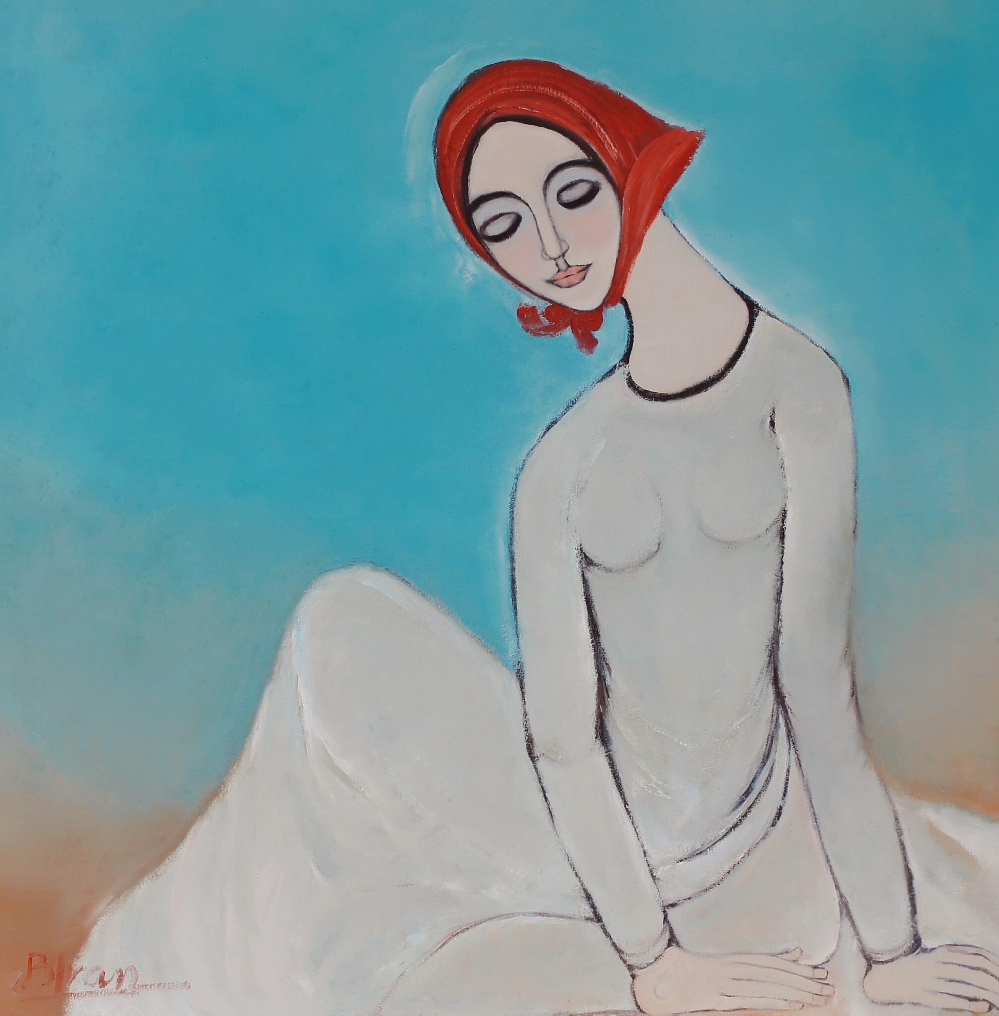 Lady with Red Scarf | oil on canvas | 100 x 100 cm. (39 3/8 x 39 3/8 in.)