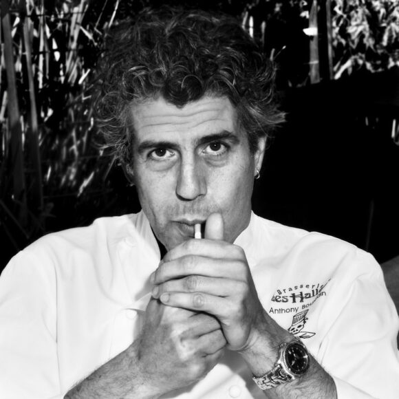 Portrait of Anthony Bourdain outside Fenix restaurant, Melbourne, Australia.