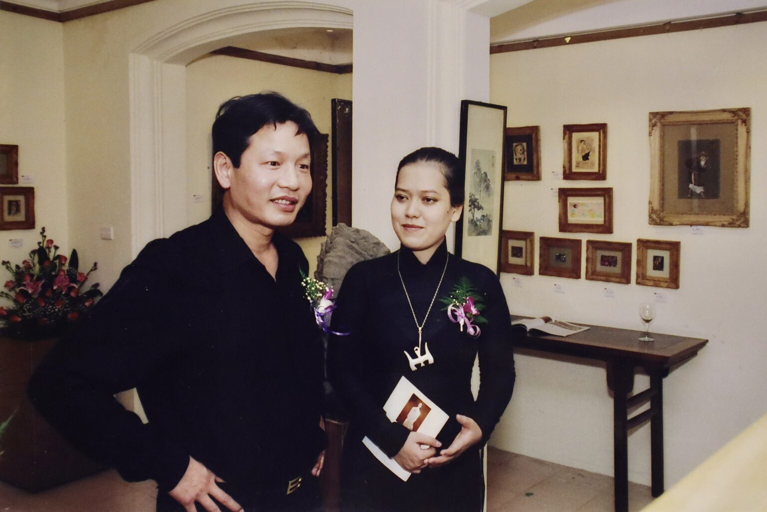 Truong Gia Binh — Co-founder, Chairman and CEO of the Vietnamese technology company FPT Corporation and Minh Chau at the Grand Opening of Minh Chau Art Gallery and the exhibition, Hanoi, circa 2000.