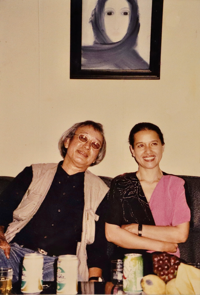 Luu Cong Nhan, Vietnamese Painter (1930-2007) and Boi Tran at Boi Tran Art Gallery, Tran Hung Dao Street, Hue, Vietnam, circa 1994.
