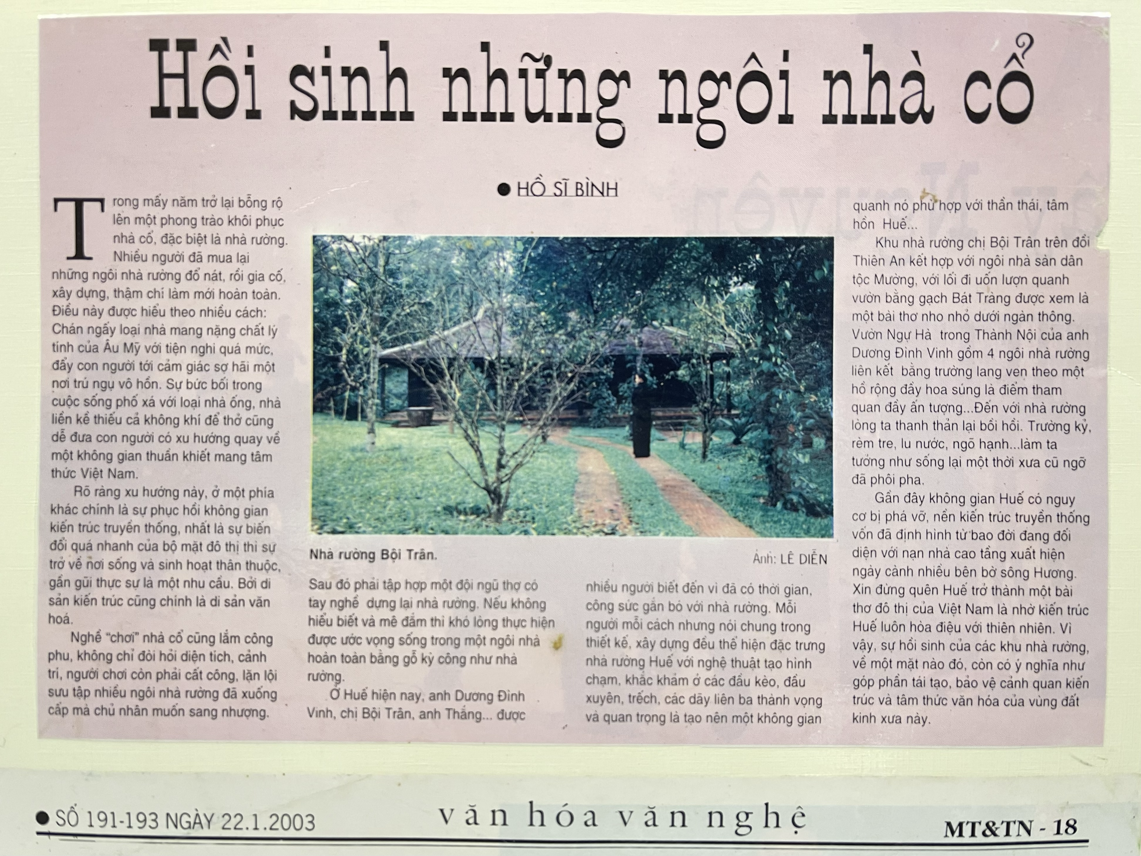 The article regarding the rebirth of ancient mansions, published by MT&TN Magazine, Issue no. 191-193, 22 January 2003
