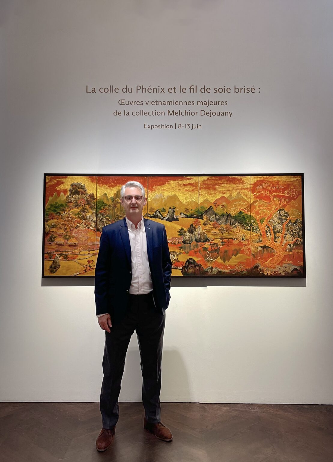 Collector Melchior Dejouany posing at Christie's: The Melchior Dejouany Collection: 'The Phoenix Glue and the Broken Silk Thread', Christie's Paris, 8-12 June 2024.
Courtesy: thucdoan.com