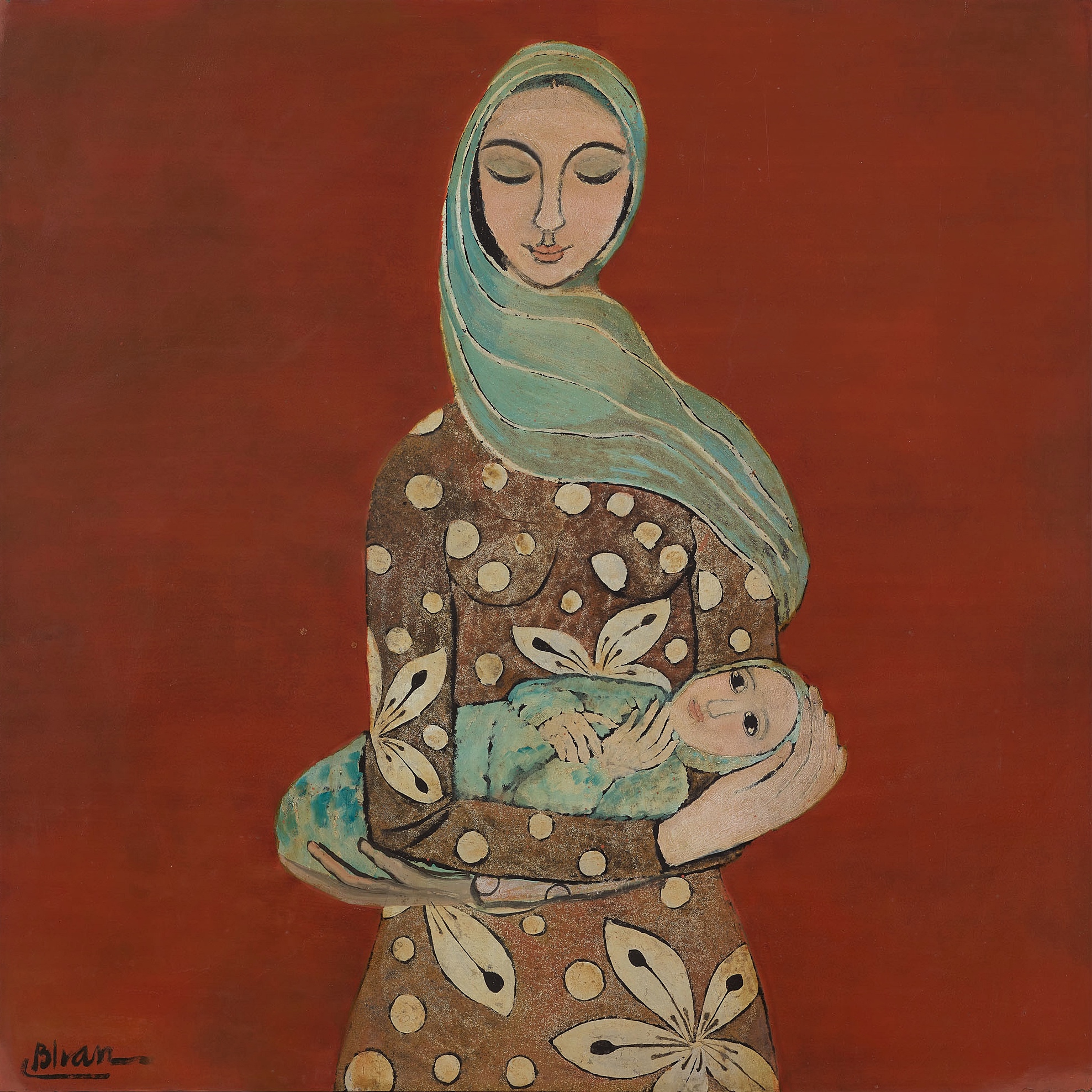Boi Tran (Vietnamese, B. 1957), Mother and Child, 2005. Lacquer on panel. 100 x 100 cm. (39 3/8 x 39 3/8 in.), Sold for HKD 87,500 (USD 11,200) at Christie's Modern & Contemporary Art Online: Come Fly With Me, Hong Kong, on 14 July 2020.