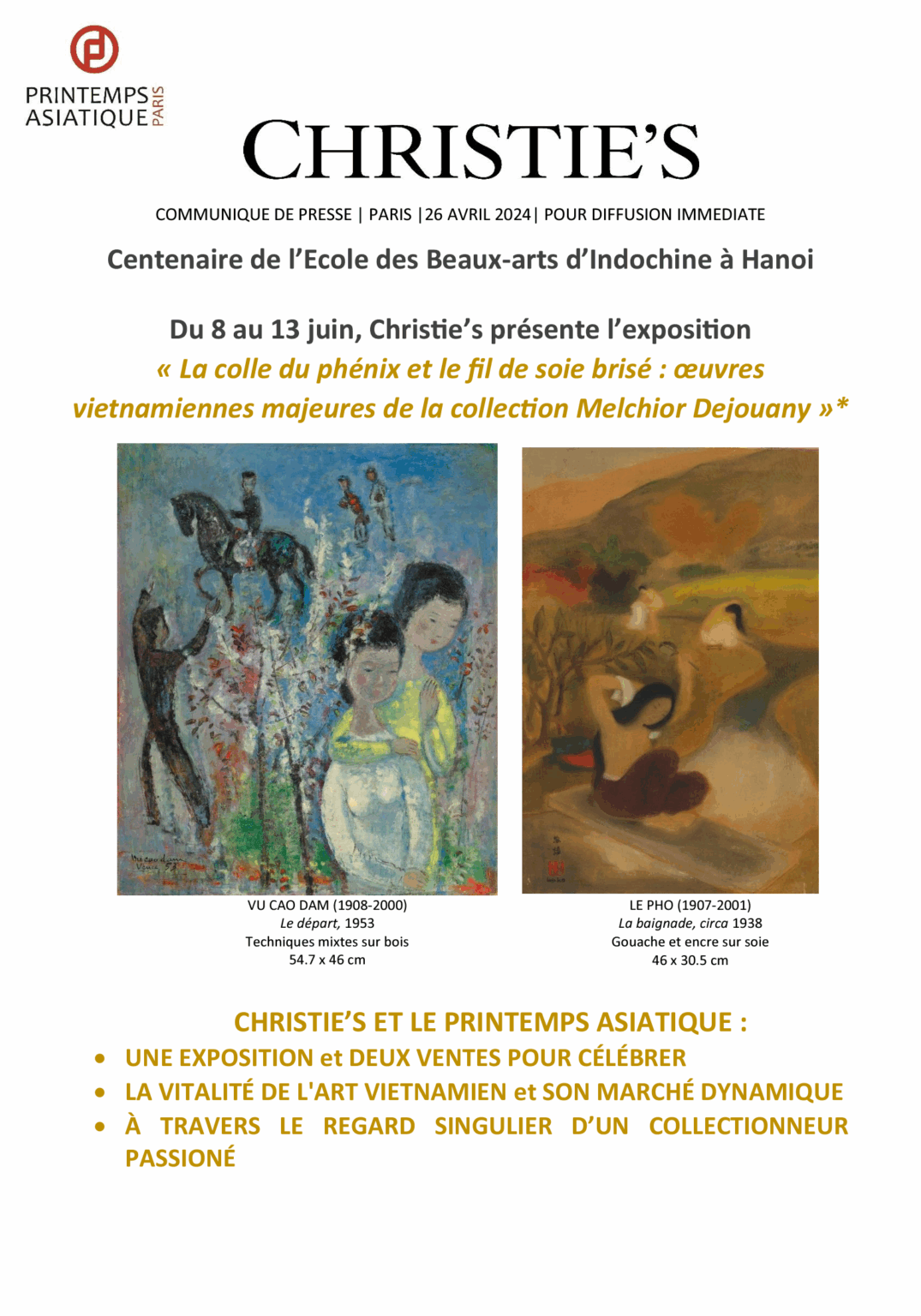 Christie's Press Release: 'The Phoenix Glue and the Broken Silk Thread' - Important Vietnamese Artworks from the Melchior Dejouany Collection
