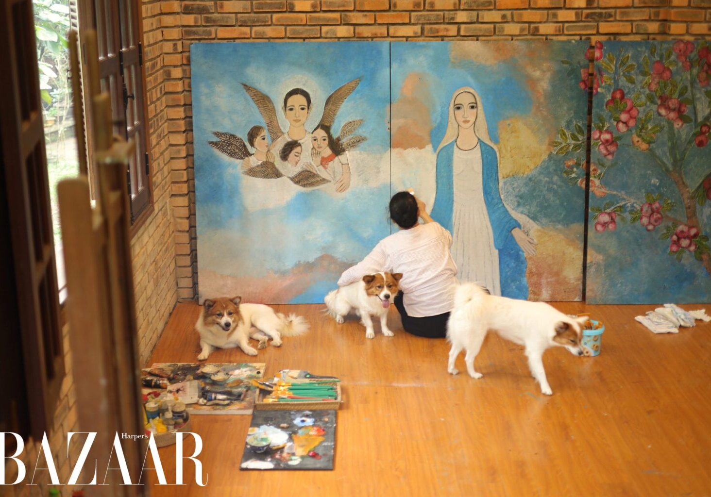 The artist Boi Tran at work in her studio