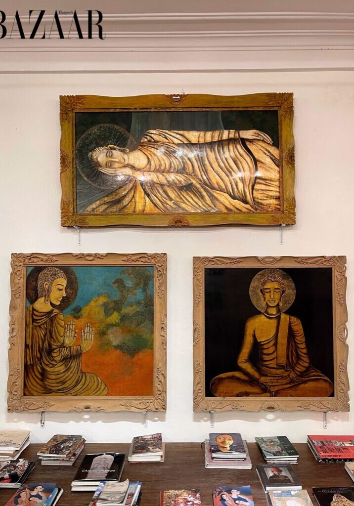 While often centered on young women and floral imagery, Boi Tran’s paintings also engage with Buddhist themes