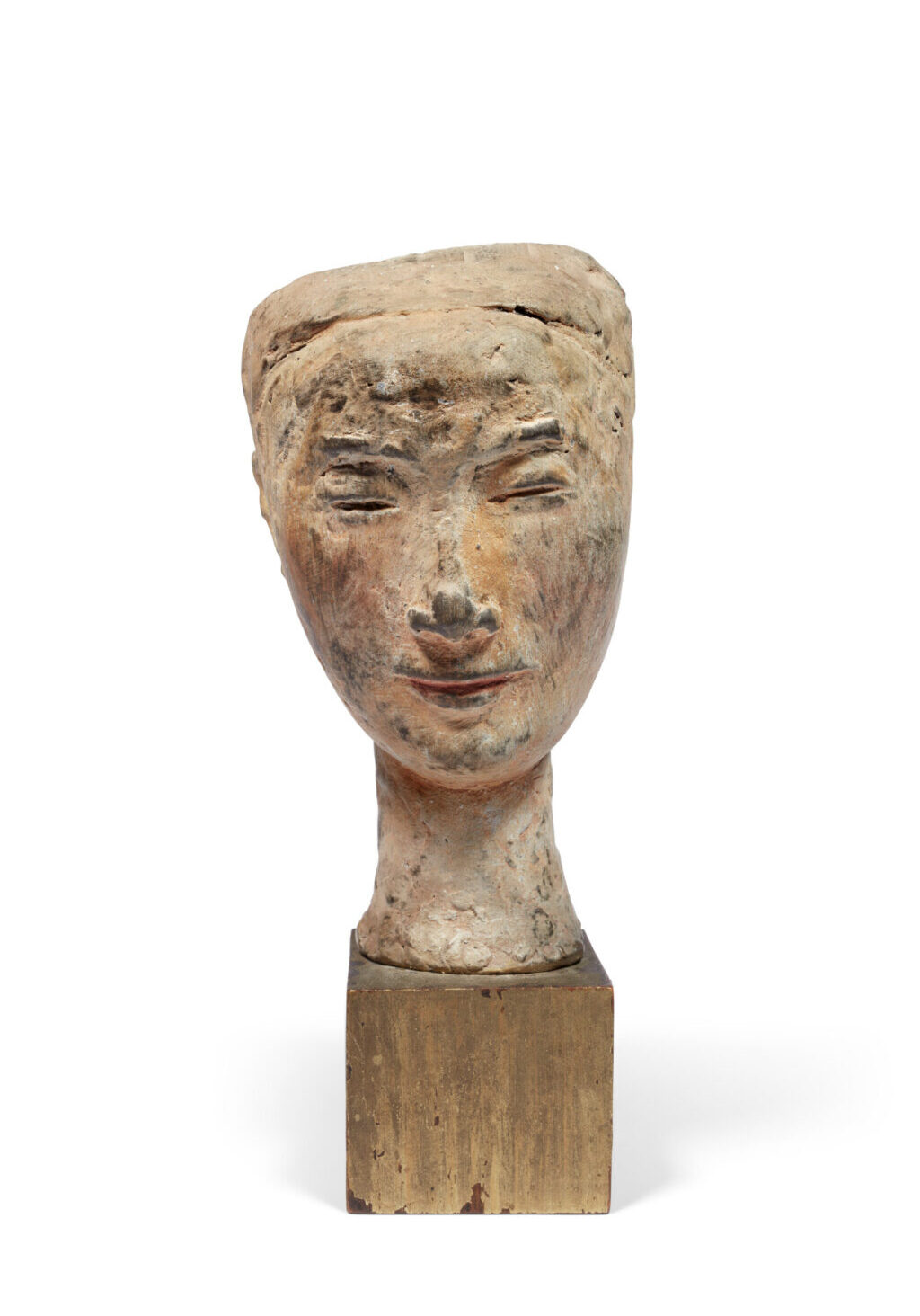 Vu Cao Dam (1908-2000), Tête de femme (Head of a Woman), 1939, terracotta sculpture with artist's base, Sculpture: 20 x 12 x 10 cm. (7 7/8 x 4 3/4 x 3 7/8 in.), Socle: 6 x 7 x 6.8 cm. (2 3/8 x 2 3/4 x 2 5/8 in.)
