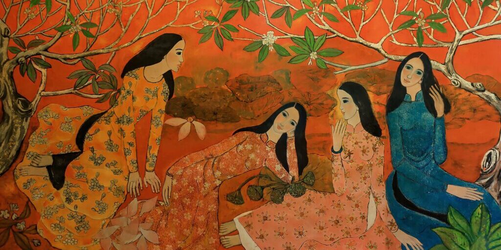 Ladies by The Lake | lacquer on panel (tetraptych) | each 160 x 80 cm. (62 63/64 x 31 1/2 in.), overall 160 x 320 cm. (62 63/64 x 125 63/64 in.)